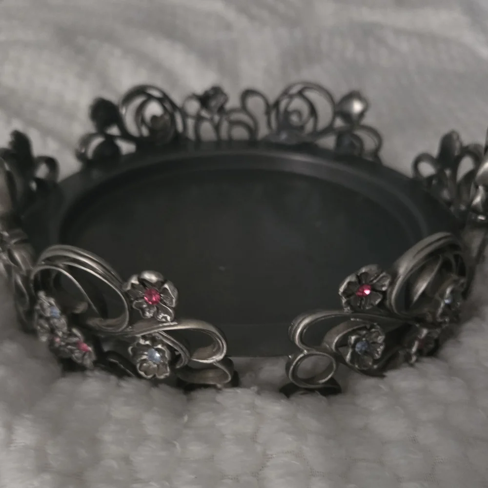 PartyLite Pewter Floral Candle Ring Holder with Pink and Blue Rhinestones - Picture 6 of 10